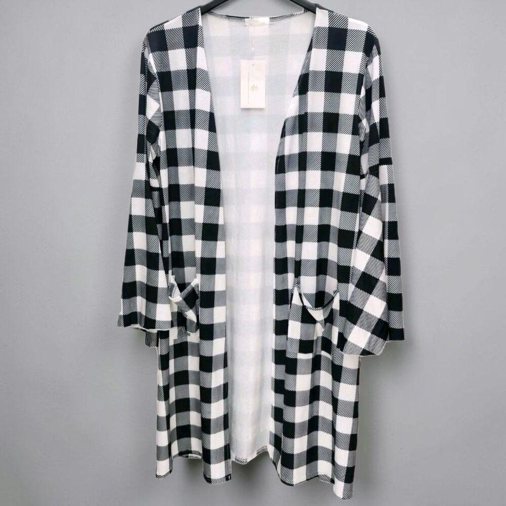 Karolina and Sophia Duster Womens Large Buffalo Plaid Bell Sleeves Cozy Cabin